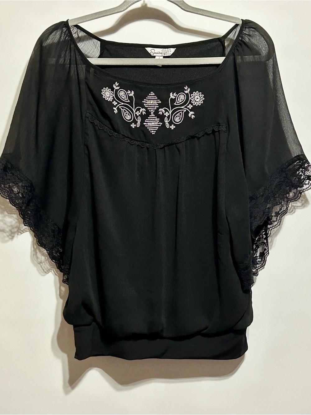 Speechless Black Blouse with  sparkling White Embroidered Yoke